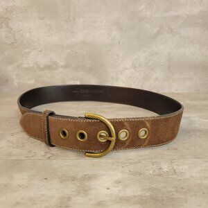 COACH Suede Grommets Brown Women’s Belt 3979 With Brass Buckle Size Medium